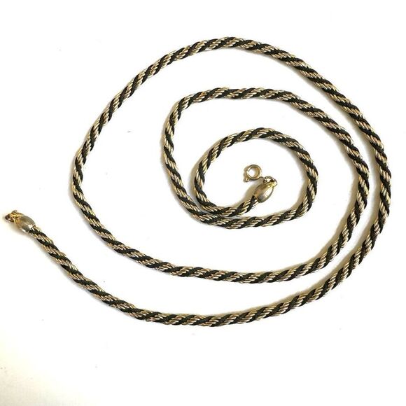 Trifari vintage goldtone  and black rope twisted necklace - Picture 4 of 7